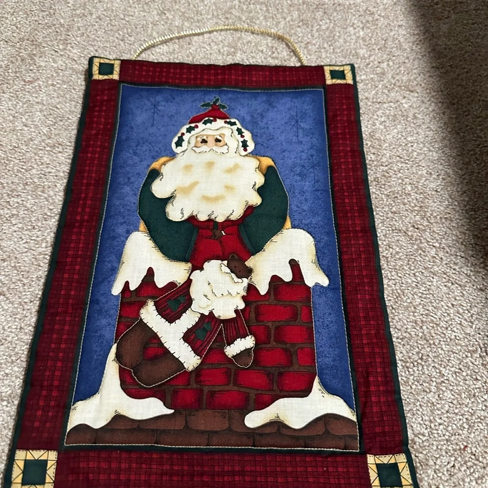 Set Of 2 Fabric Wall Hangings - Angel 11x18 And Santa 14x9.5